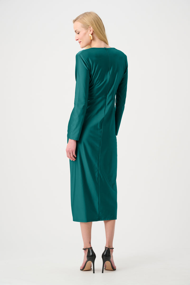 Satin Effect Knit Draped V-Neck Sheath Dress Style 253714F26