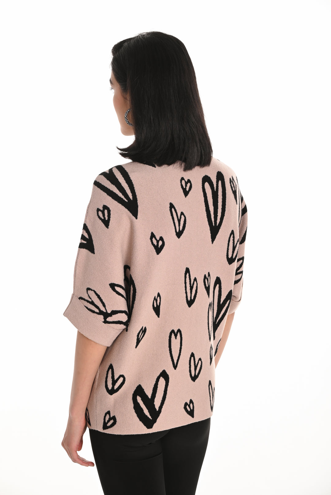 Jewel Embellished Heart Print Mock Neck Top Style 253721