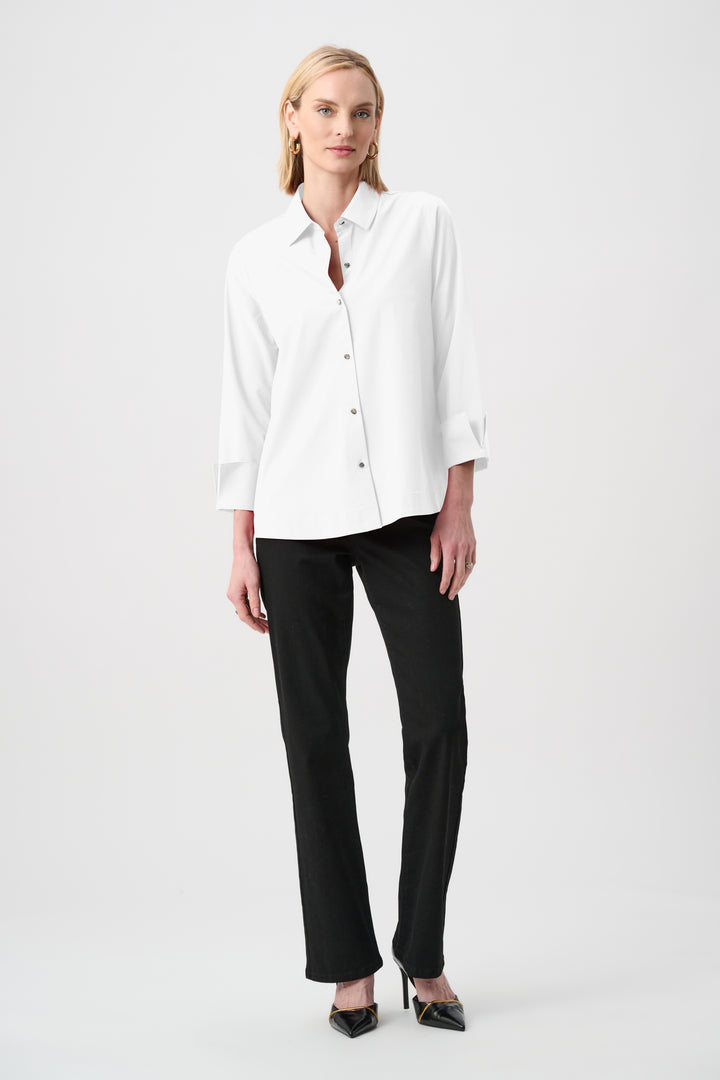 Stretch Poplin Button-Front Blouse with Zipper Accent Style 253923F26