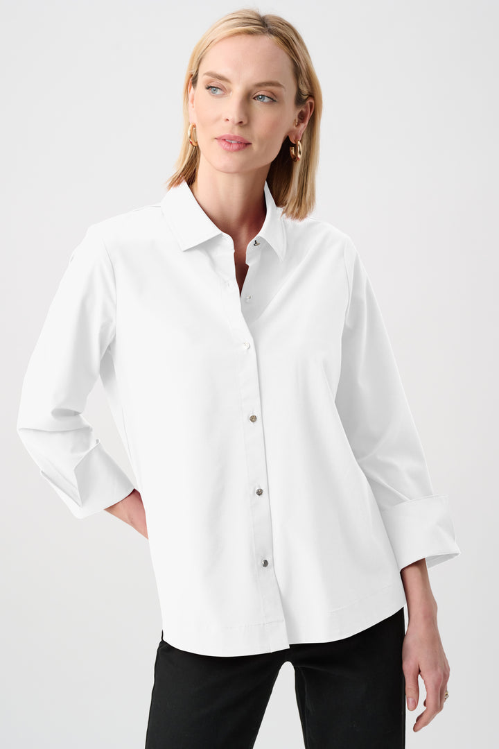 Stretch Poplin Button-Front Blouse with Zipper Accent Style 253923F26