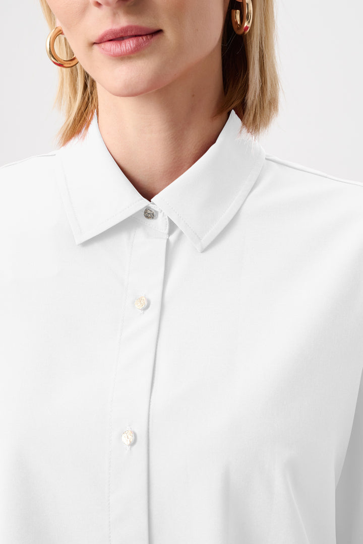 Stretch Poplin Button-Front Blouse with Zipper Accent Style 253923F26