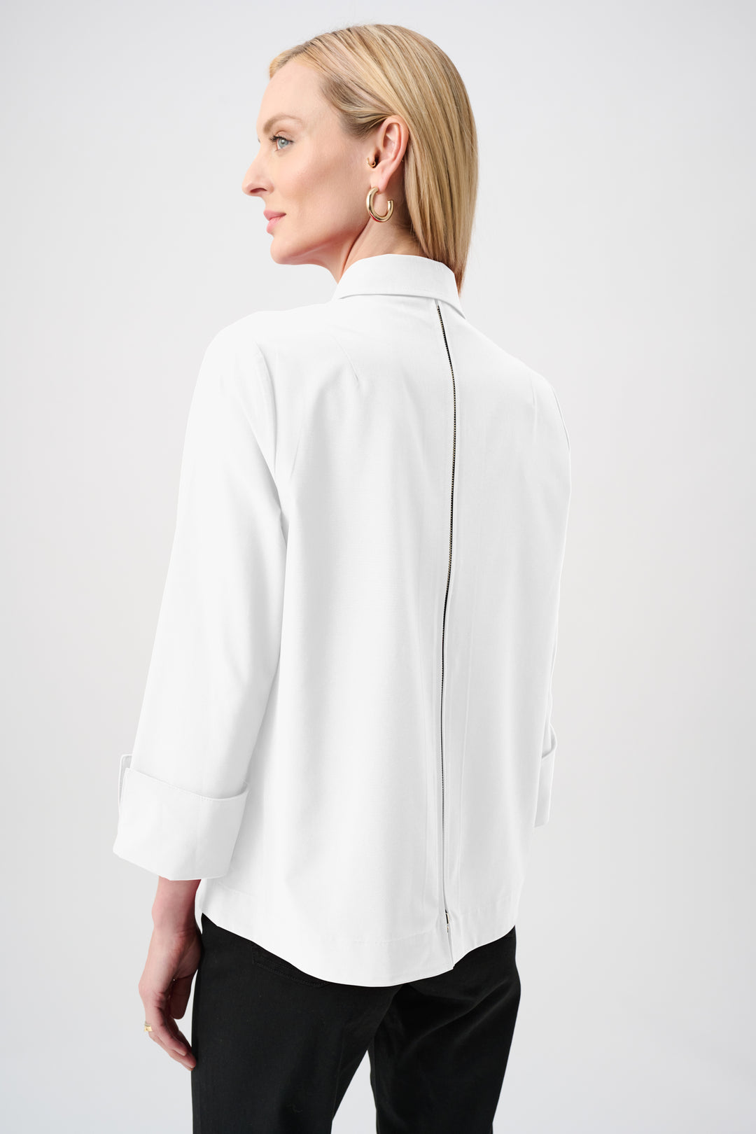 Stretch Poplin Button-Front Blouse with Zipper Accent Style 253923F26