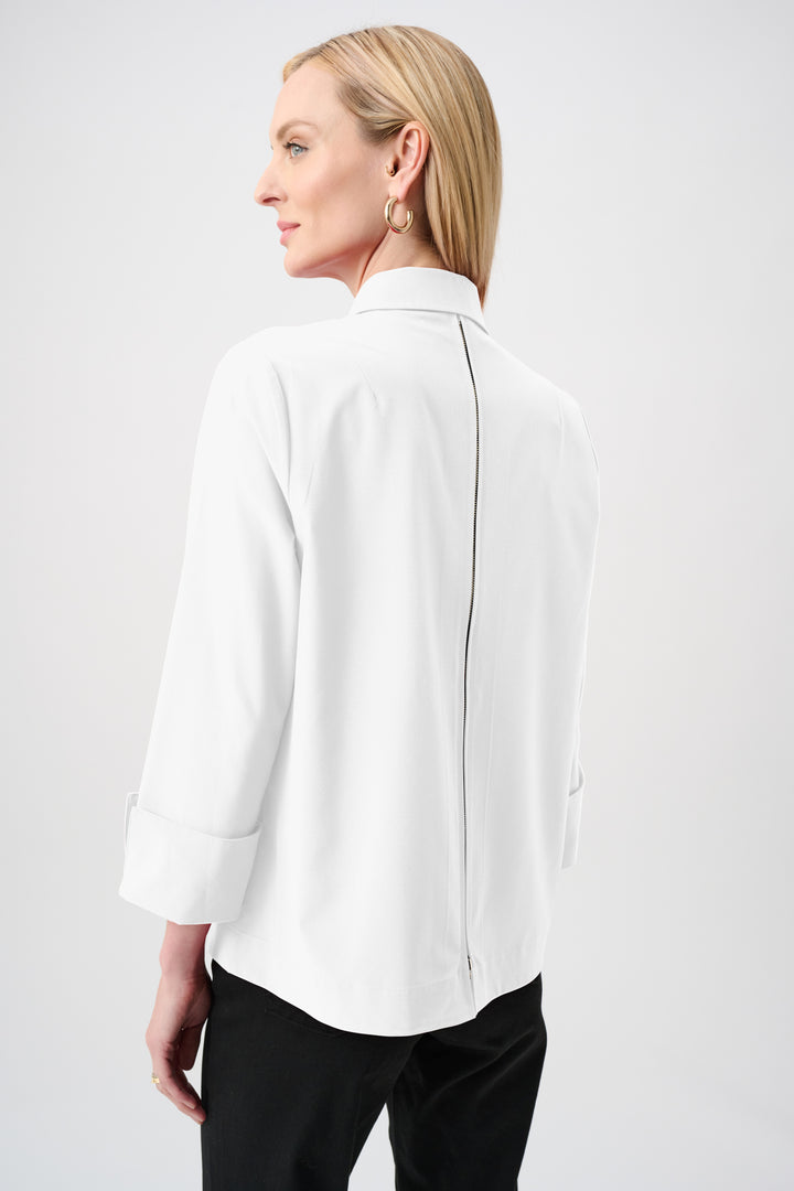 Stretch Poplin Button-Front Blouse with Zipper Accent Style 253923F26
