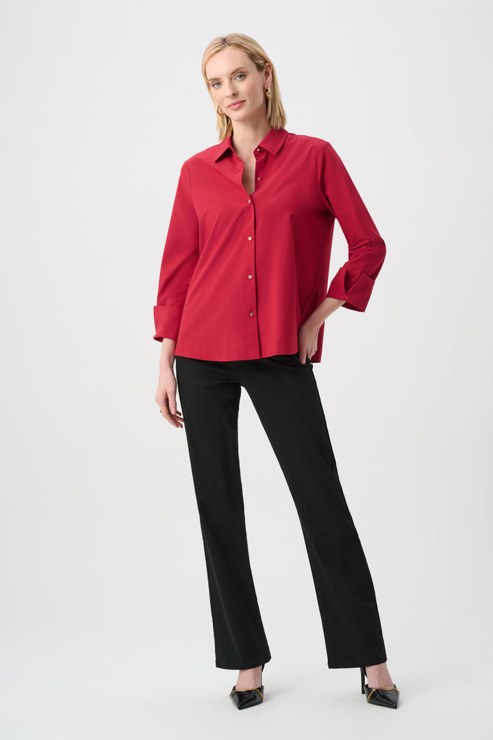 Stretch Poplin Button-Front Blouse with Zipper Accent Style 253923F26