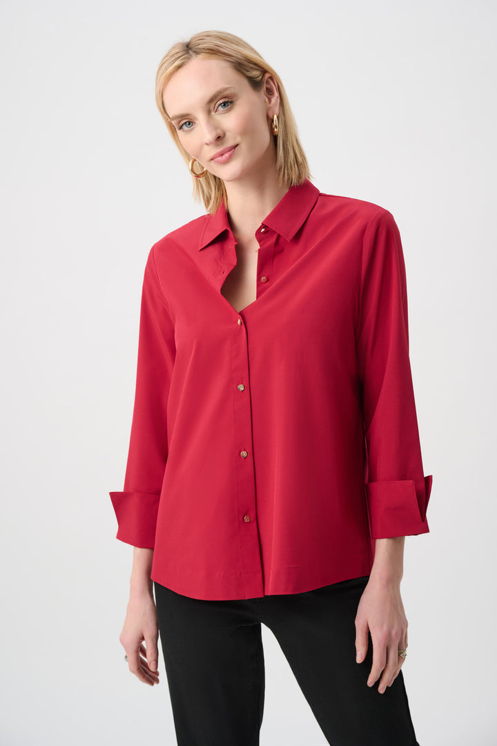 Stretch Poplin Button-Front Blouse with Zipper Accent Style 253923F26