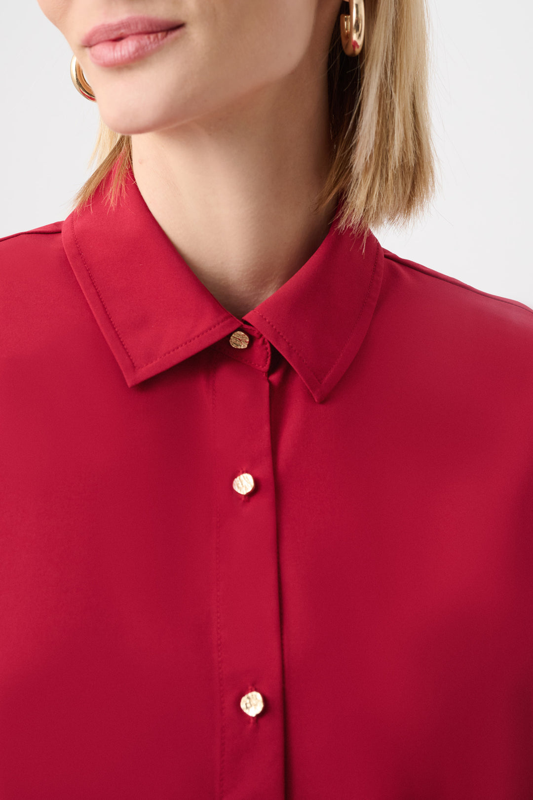 Stretch Poplin Button-Front Blouse with Zipper Accent Style 253923F26