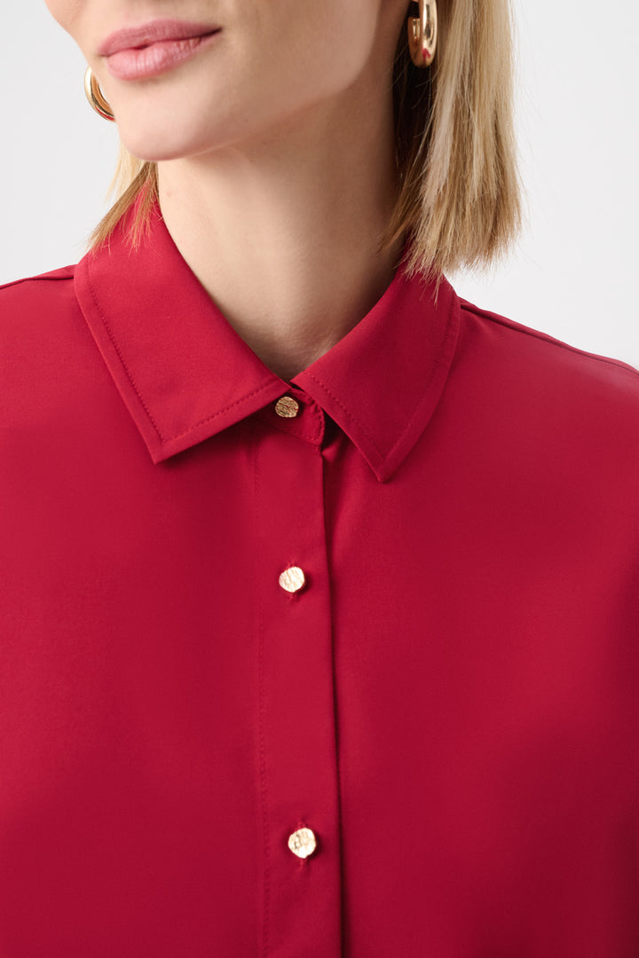 Stretch Poplin Button-Front Blouse with Zipper Accent Style 253923F26