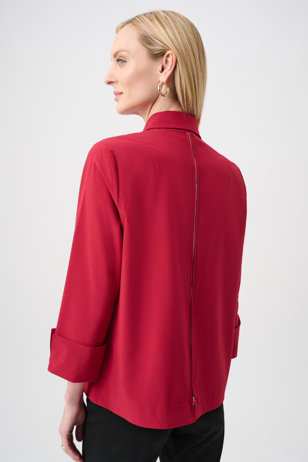 Stretch Poplin Button-Front Blouse with Zipper Accent Style 253923F26