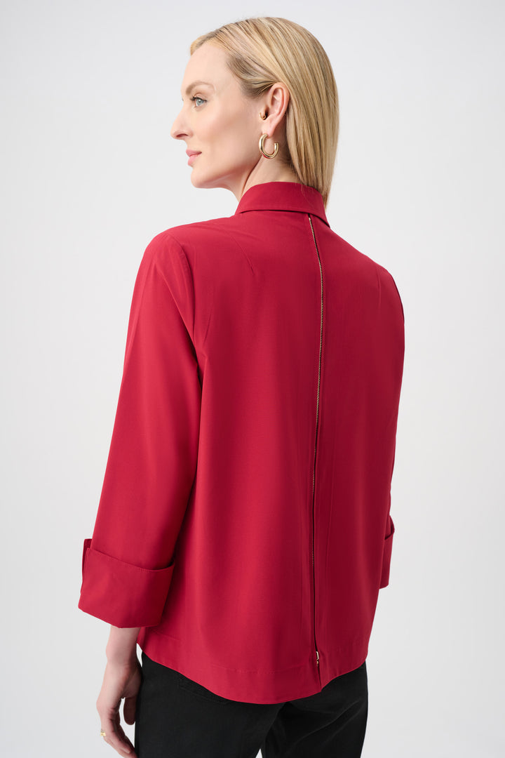 Stretch Poplin Button-Front Blouse with Zipper Accent Style 253923F26