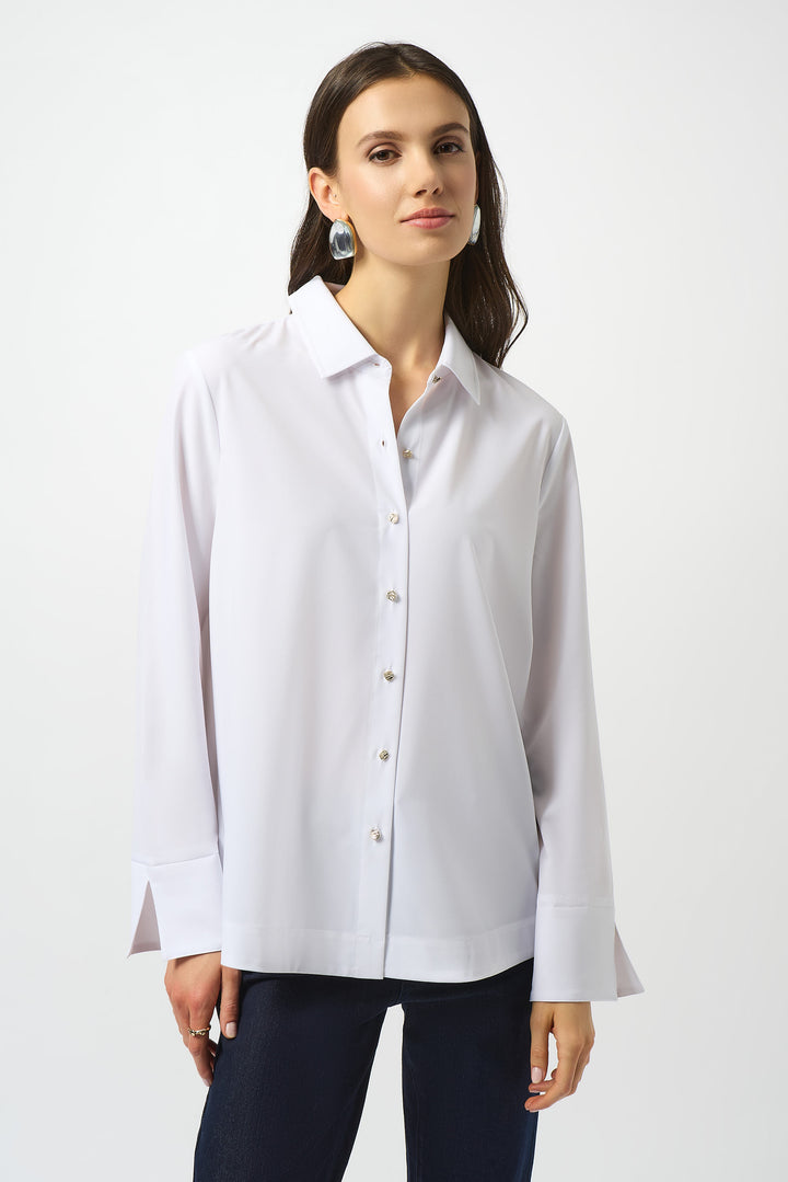 Stretch Poplin Button-Front Blouse with Zipper Accent 253923S26
