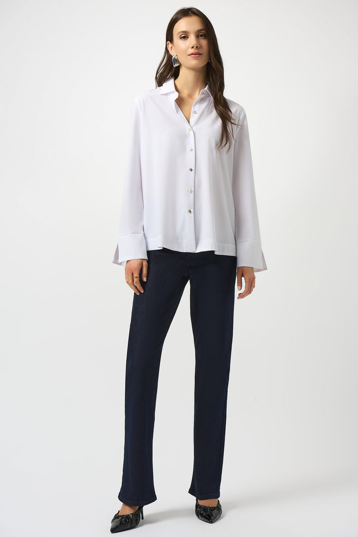Stretch Poplin Button-Front Blouse with Zipper Accent 253923S26