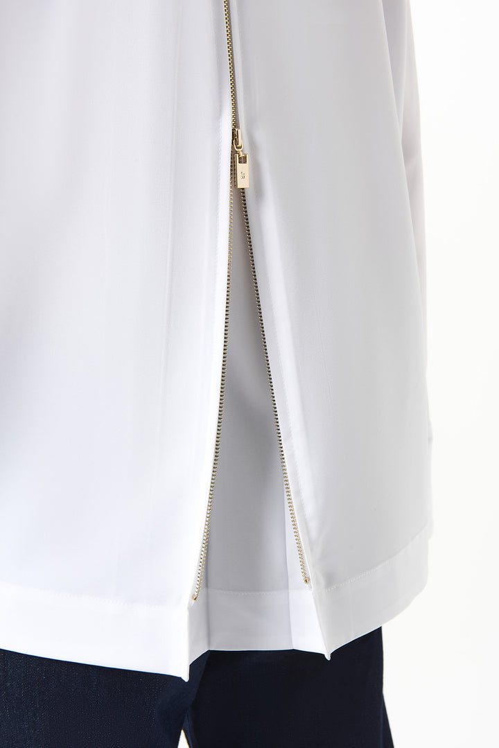 Stretch Poplin Button-Front Blouse with Zipper Accent 253923S26
