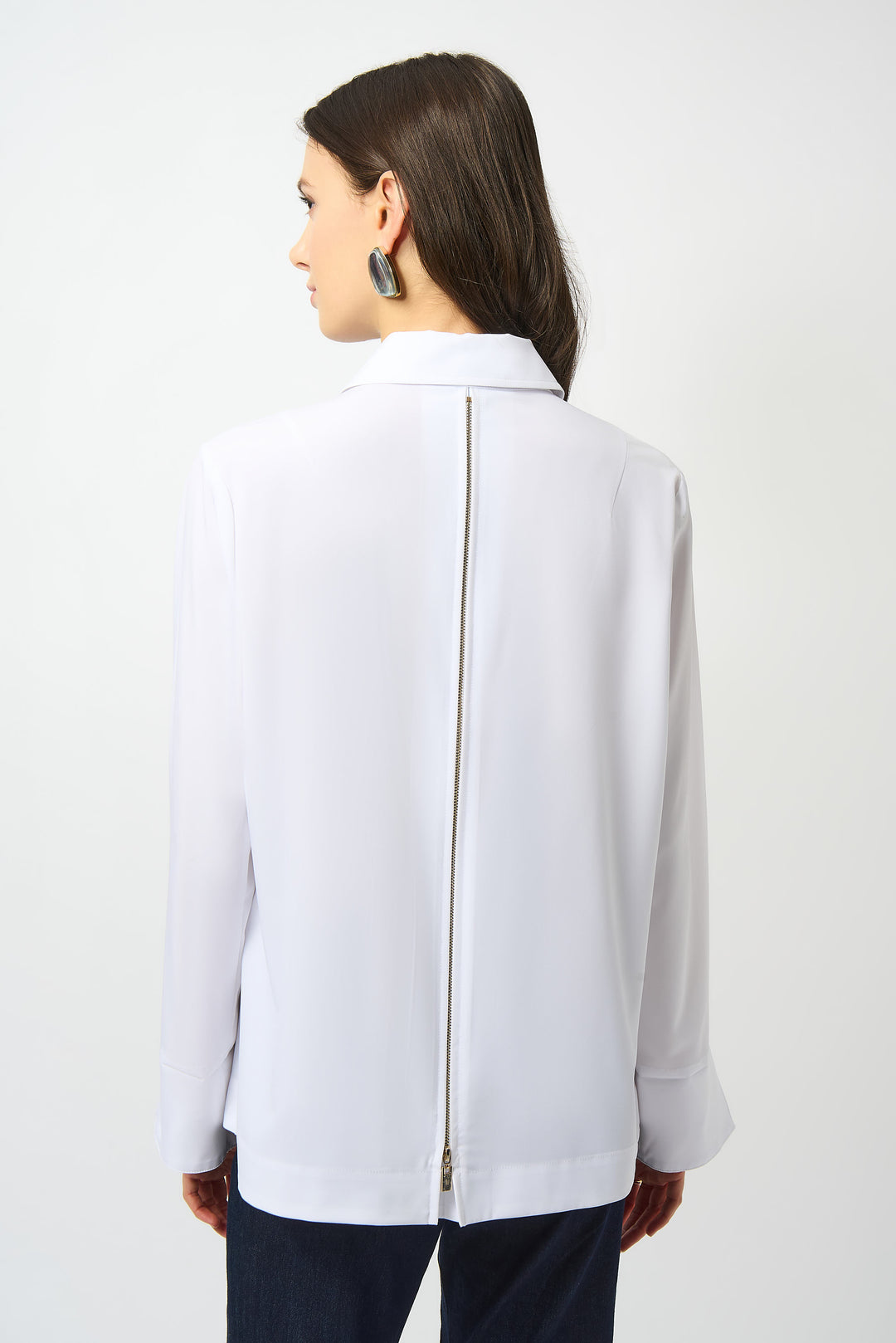 Stretch Poplin Button-Front Blouse with Zipper Accent 253923S26