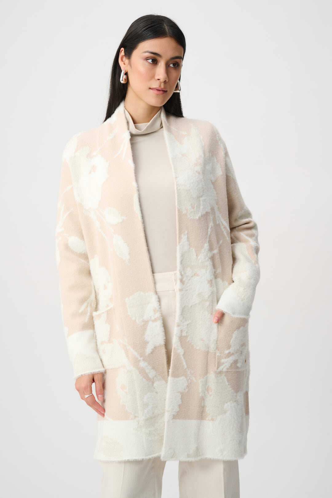 Abstract Jacquard Sweater Knit Long Cardigan Style 253956F26