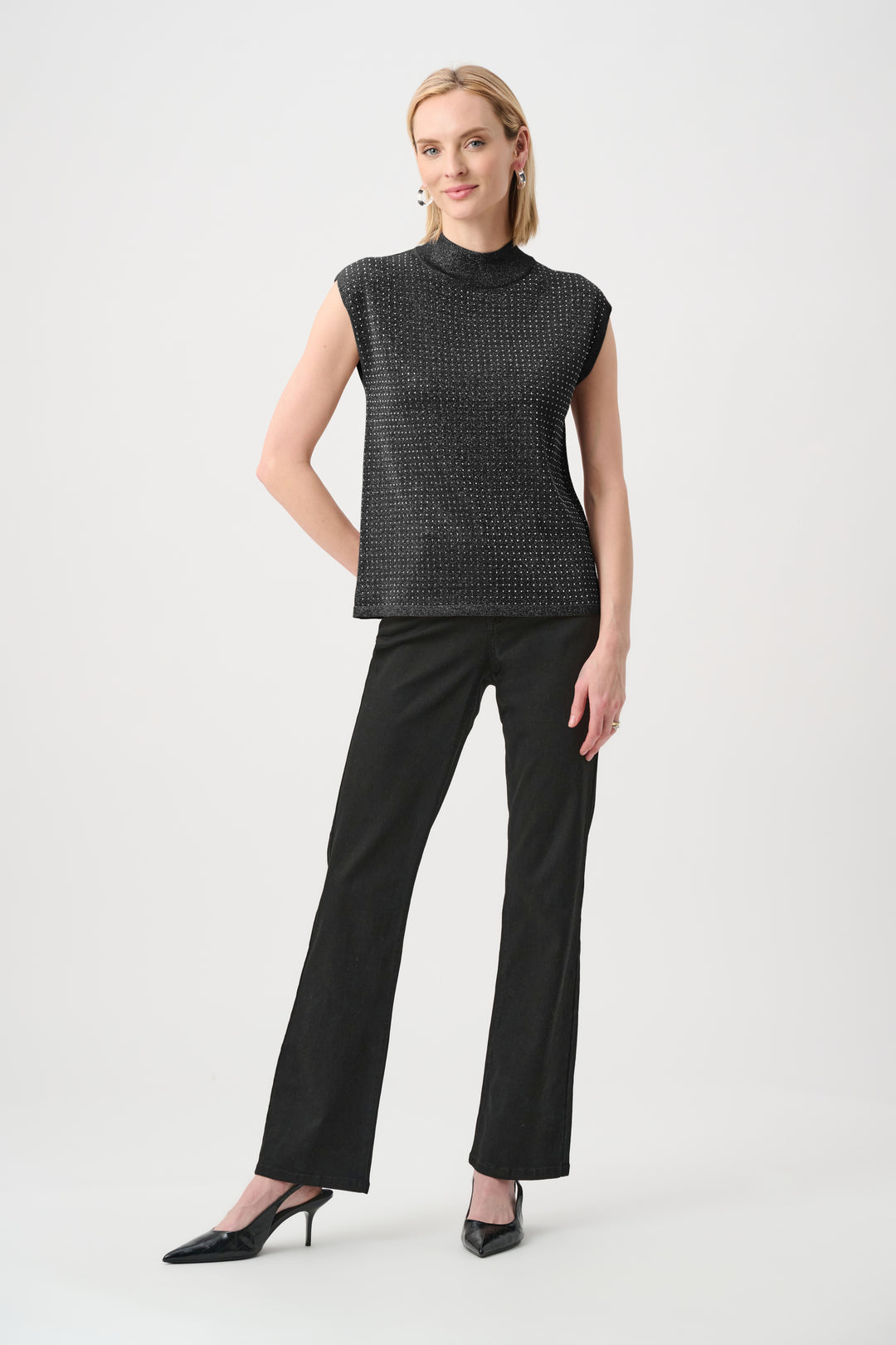 Sweater Knit Sleeveless Pullover with Iron-On Detail Style 254935F26