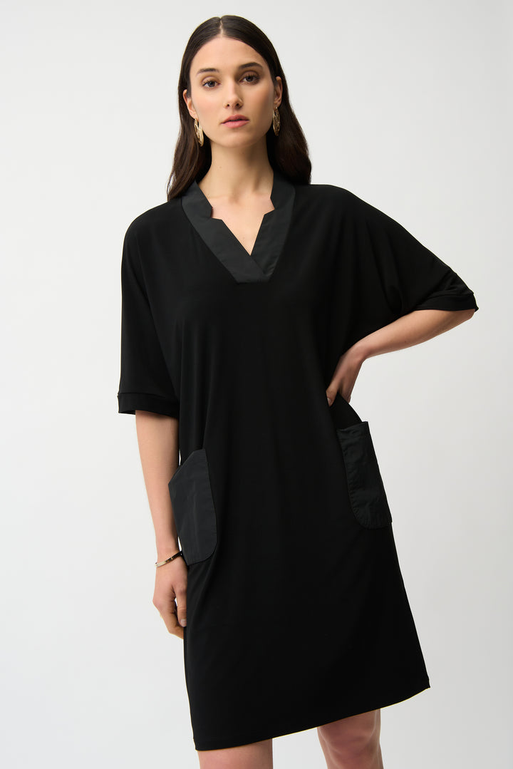 Silky Knit & Memory Straight Dress With V-neckline 261010