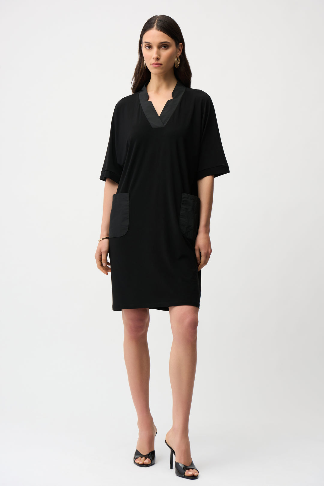 Silky Knit & Memory Straight Dress With V-neckline 261010