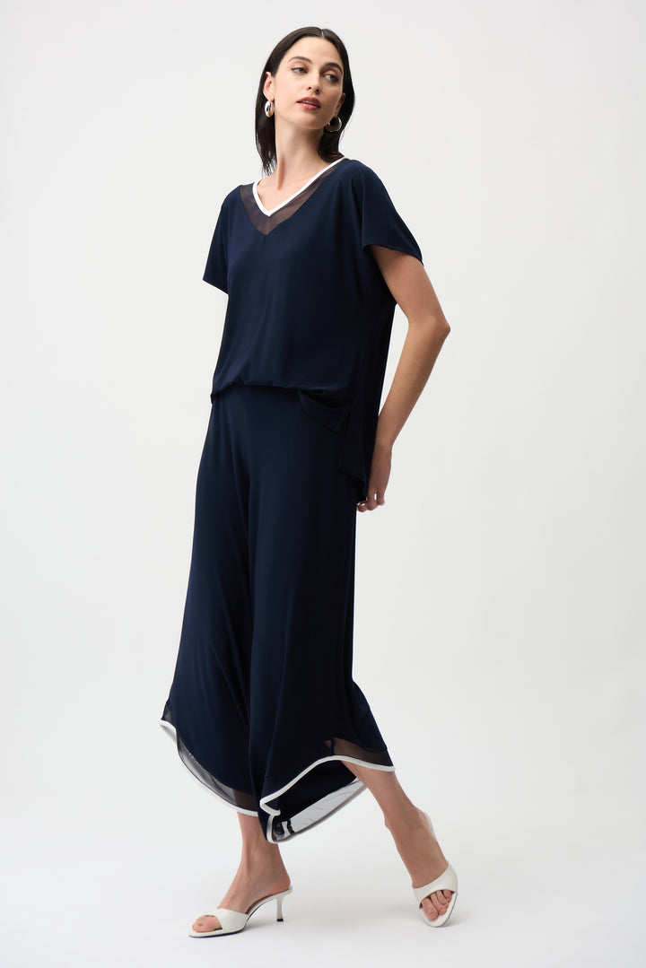 Silky Knit Color Block Wide Leg Culotte Jumpsuit 261012