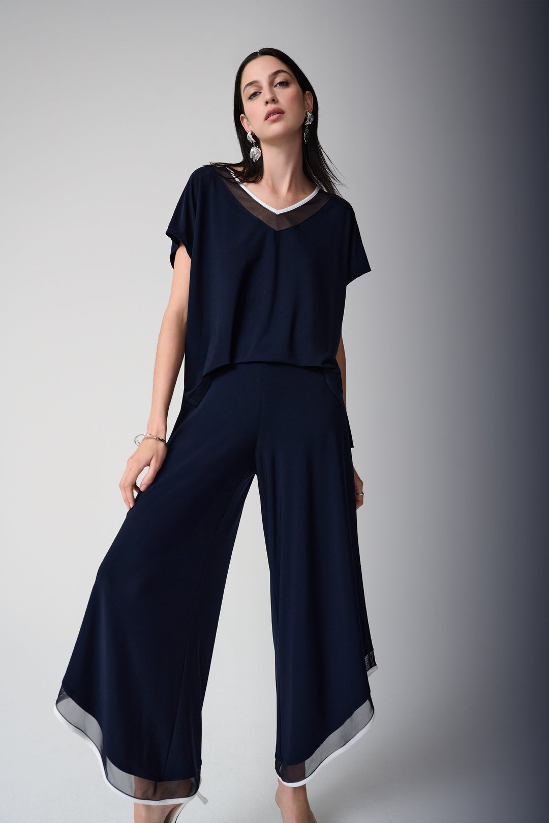 Silky Knit Color Block Wide Leg Culotte Jumpsuit 261012