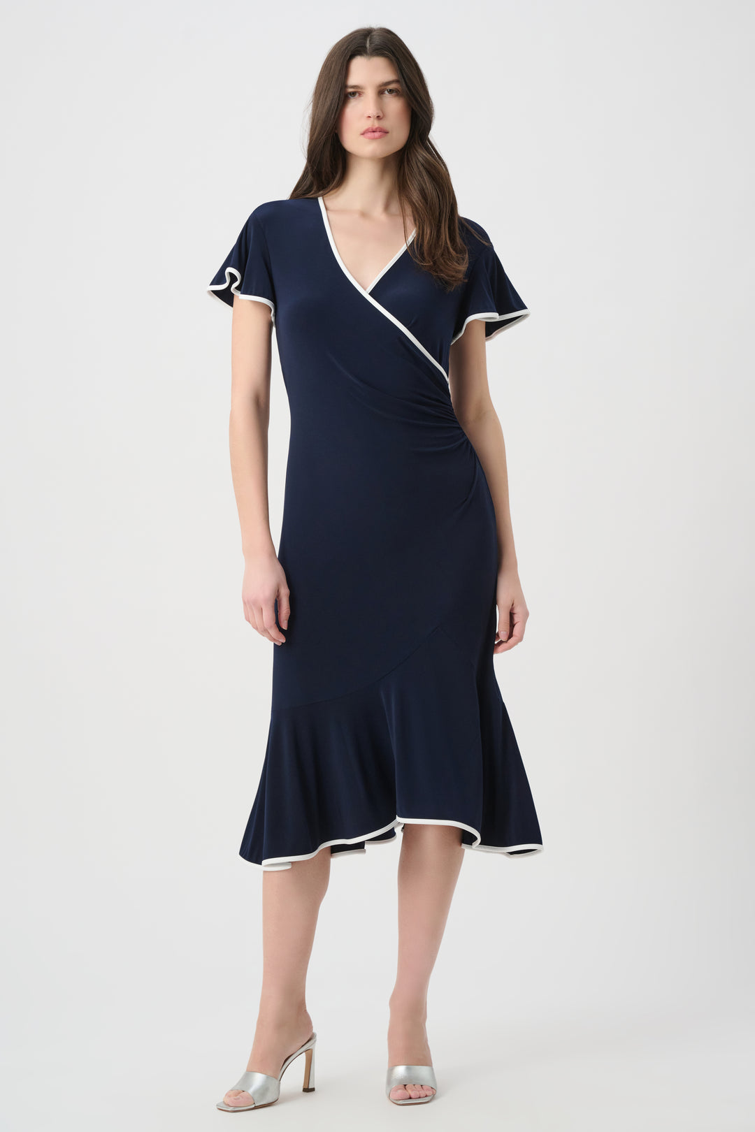 Silky Knit Wrap Dress With Contrast Trim 261013
