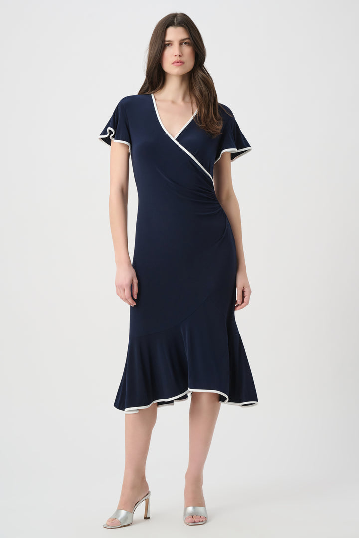 Silky Knit Wrap Dress With Contrast Trim 261013