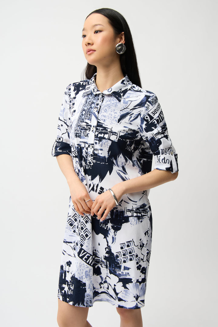 Stretch Poplin Conversational Print Shirt Dress 261048