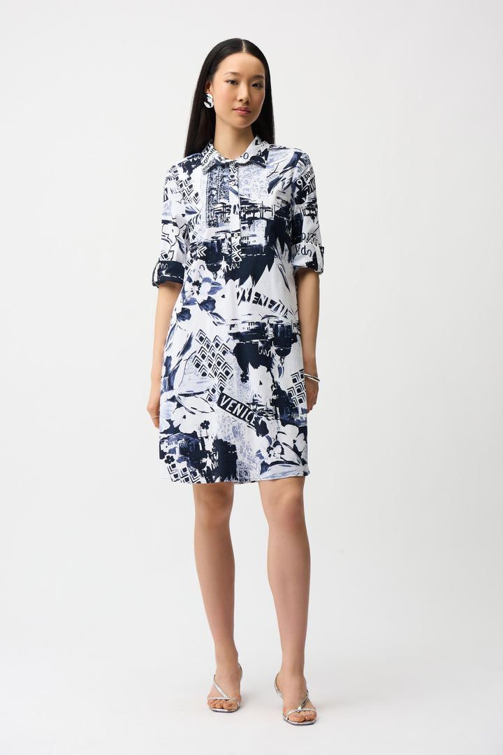 Stretch Poplin Conversational Print Shirt Dress 261048