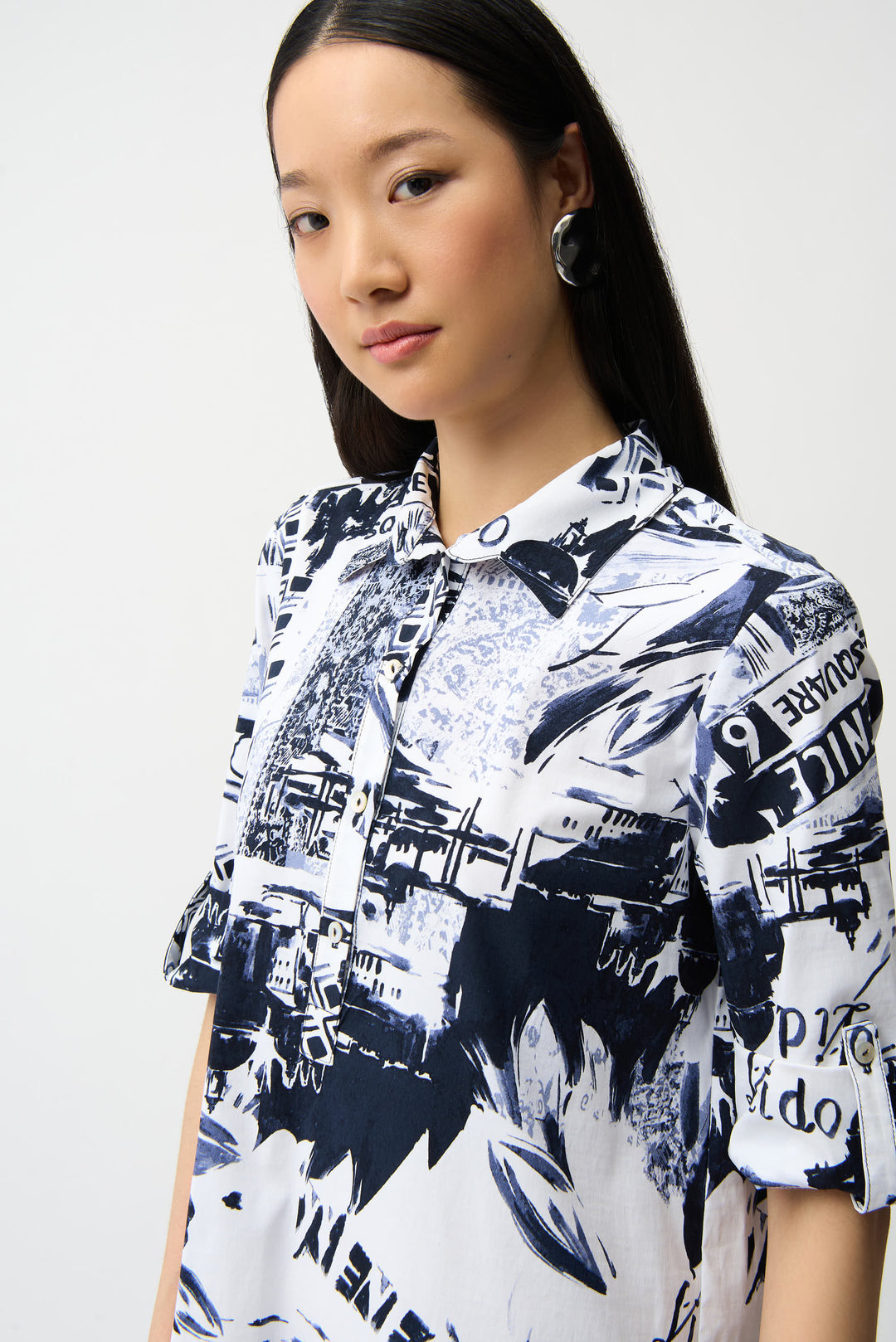 Stretch Poplin Conversational Print Shirt Dress 261048