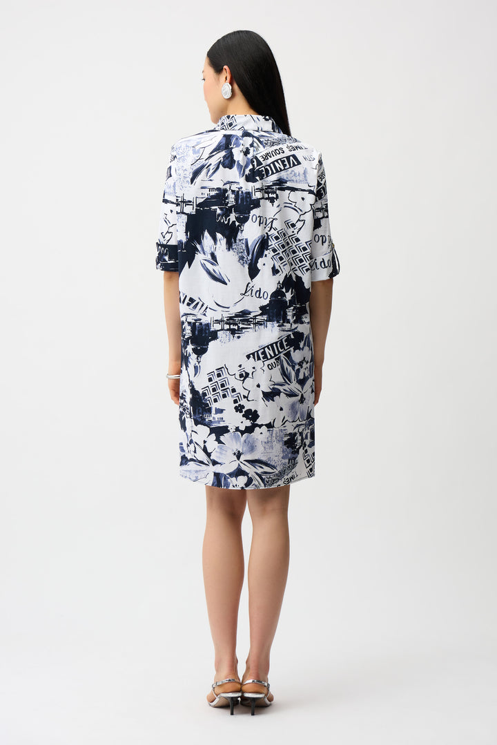 Stretch Poplin Conversational Print Shirt Dress 261048