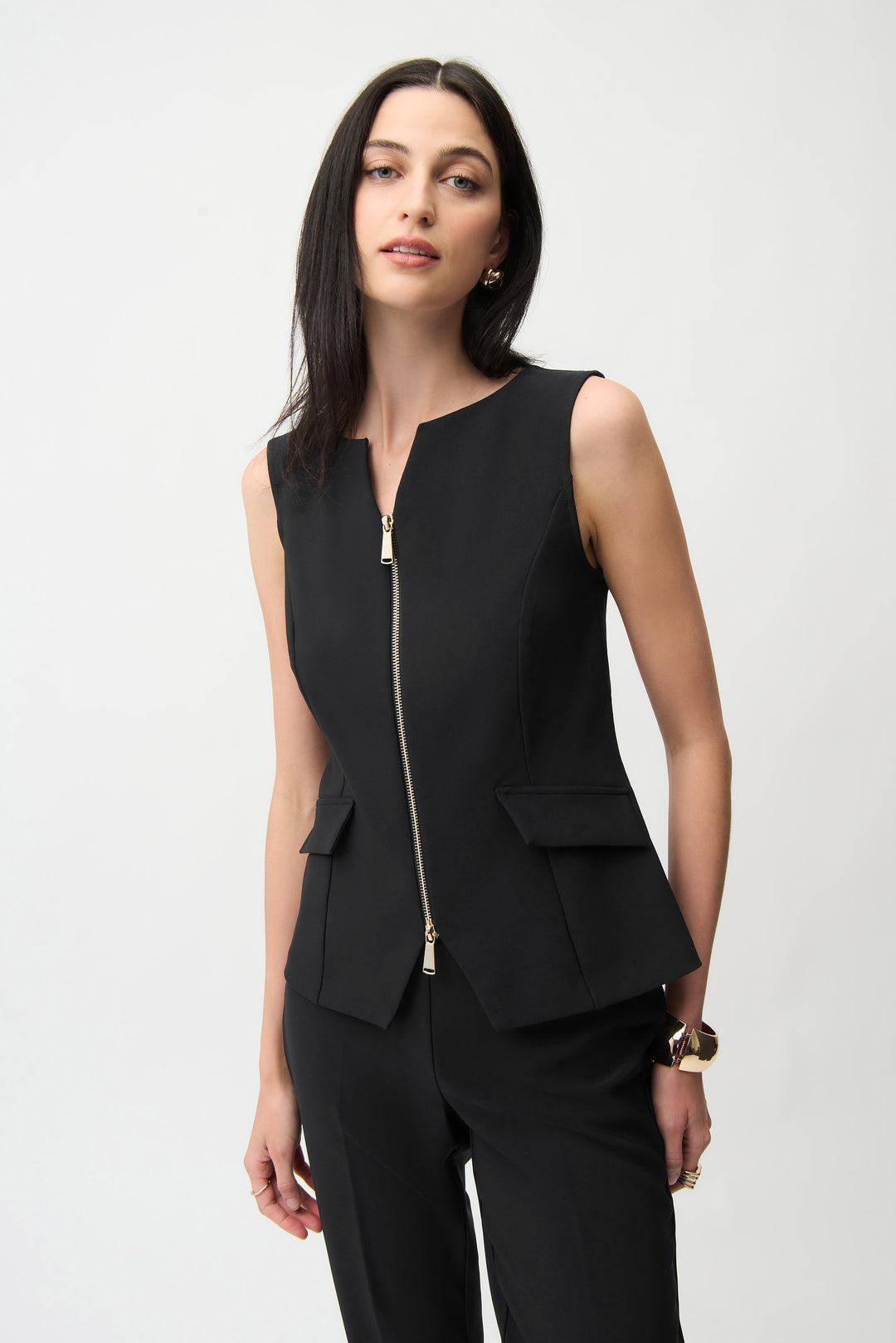 Lux Twill Fitted Vest With Front Zipper 261054