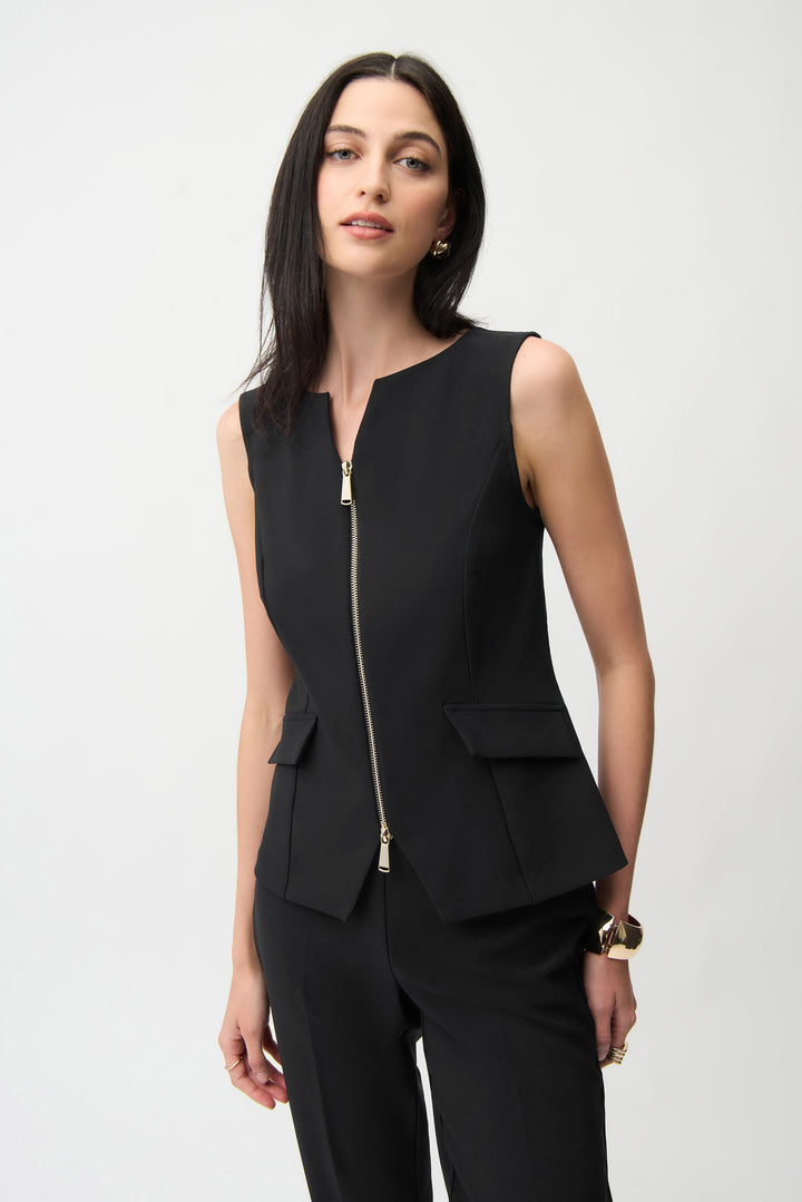Lux Twill Fitted Vest With Front Zipper 261054