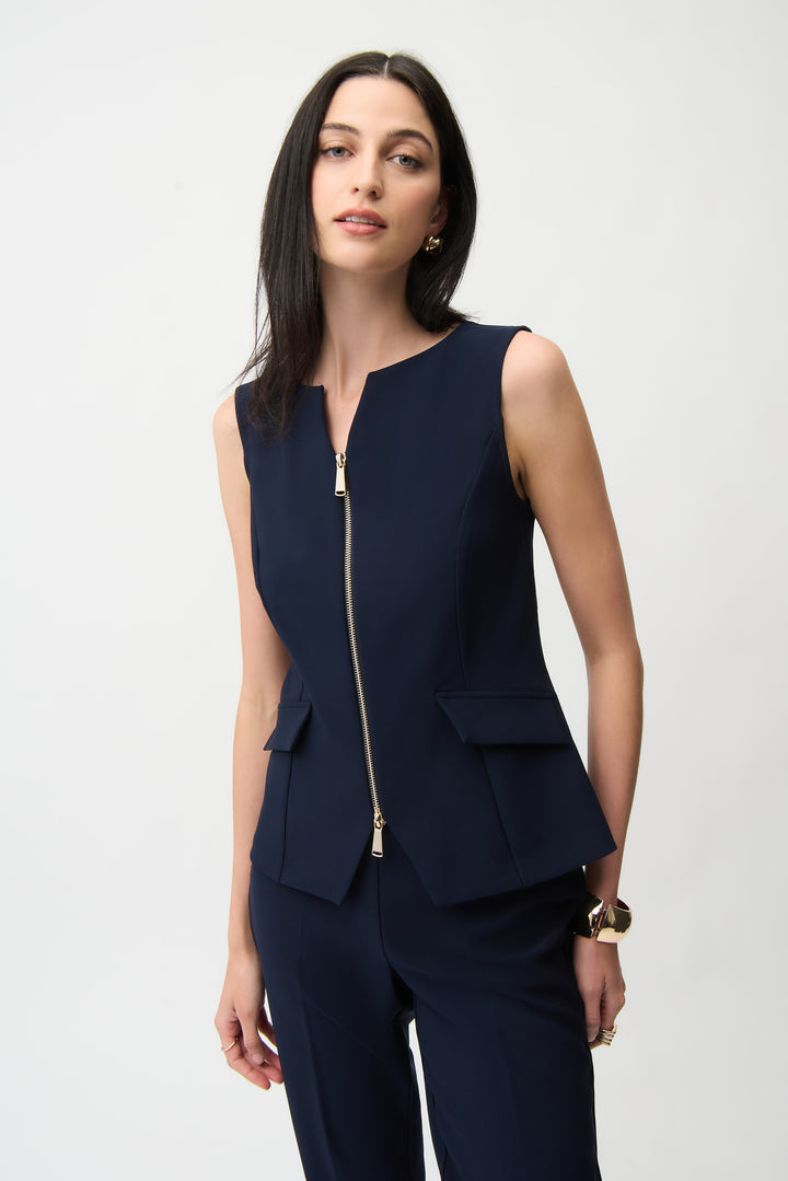 Lux Twill Fitted Vest With Front Zipper 261054