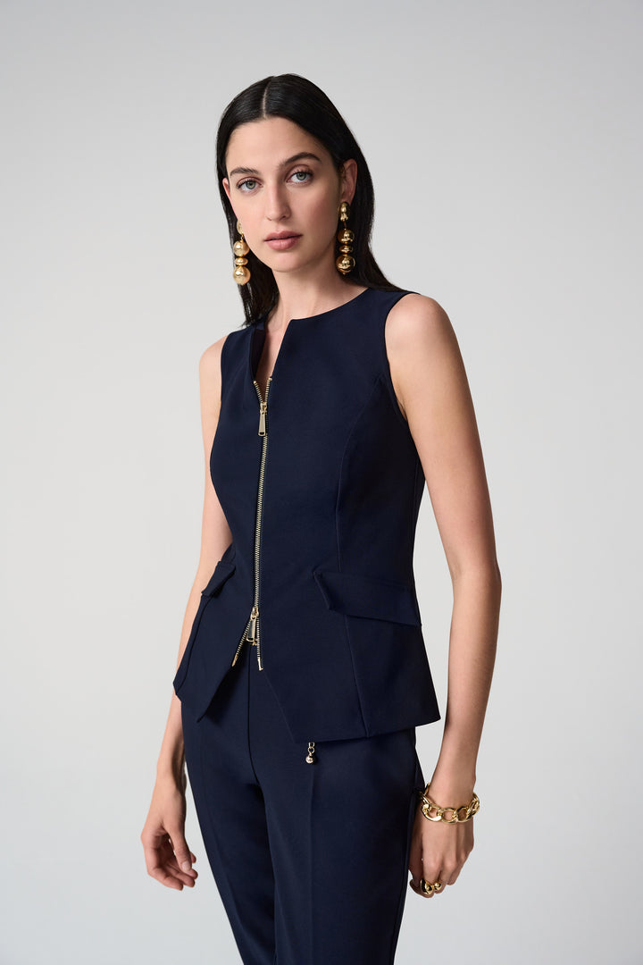 Lux Twill Fitted Vest With Front Zipper 261054