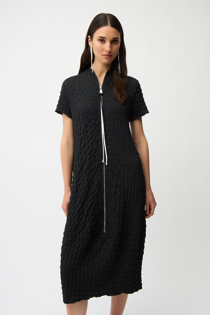Textured Knit Cocoon Dress With Front Zipper 261064