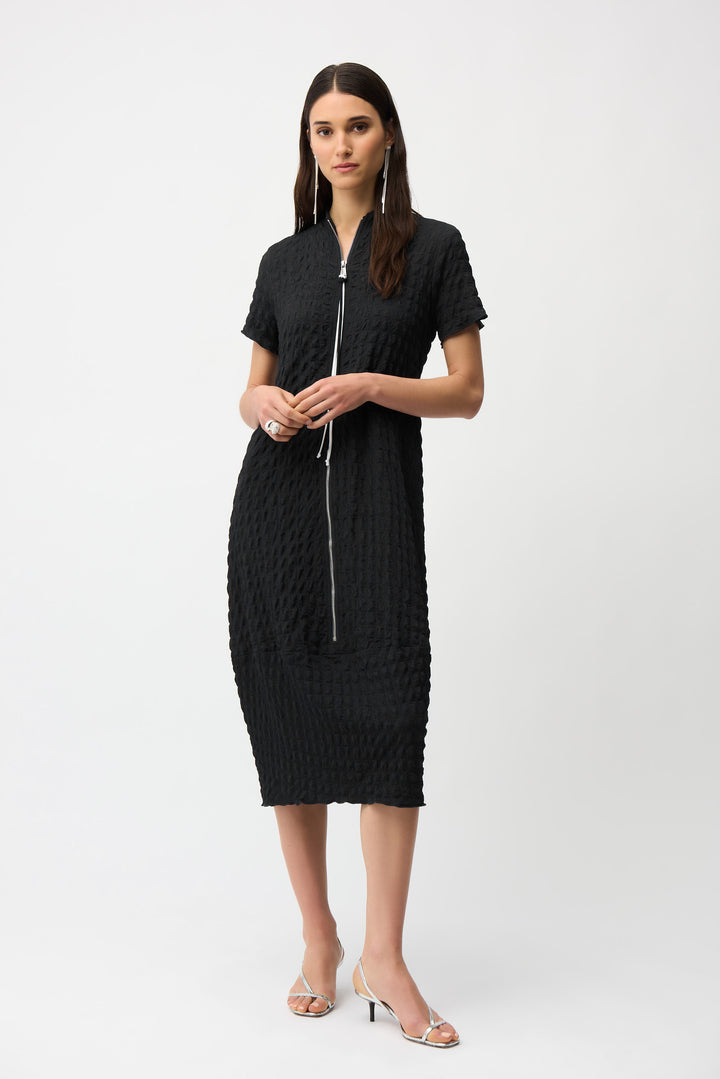 Textured Knit Cocoon Dress With Front Zipper 261064