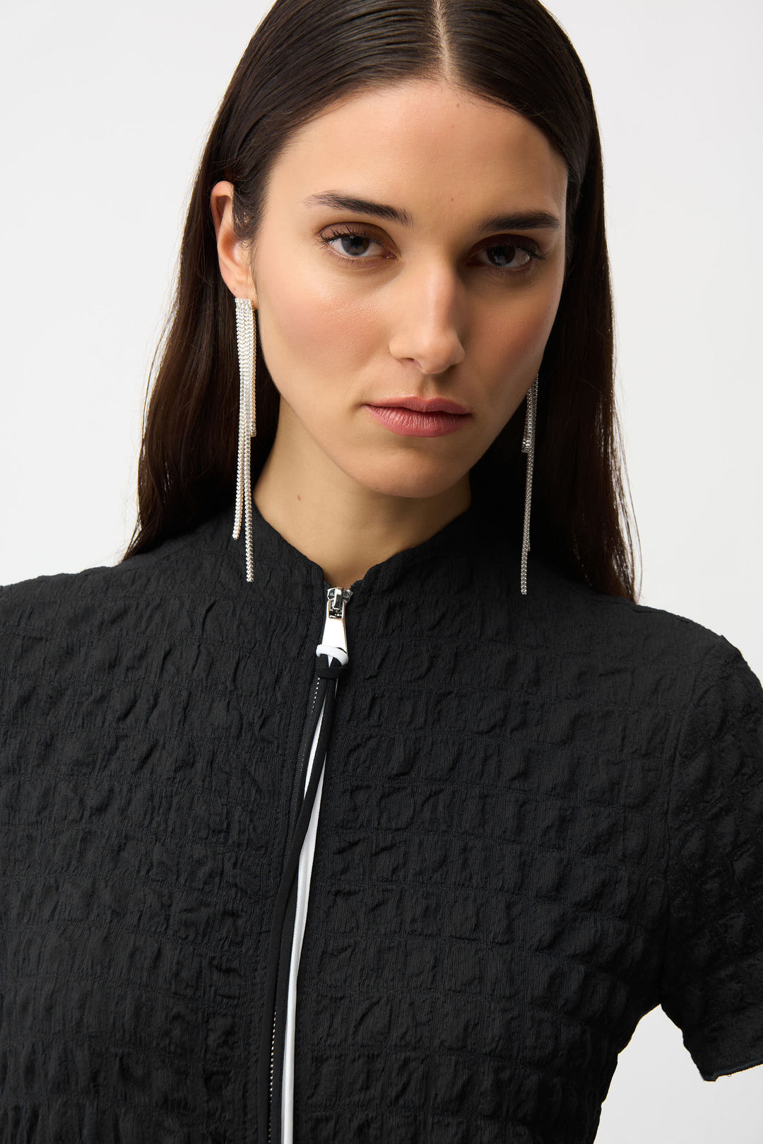 Textured Knit Cocoon Dress With Front Zipper 261064