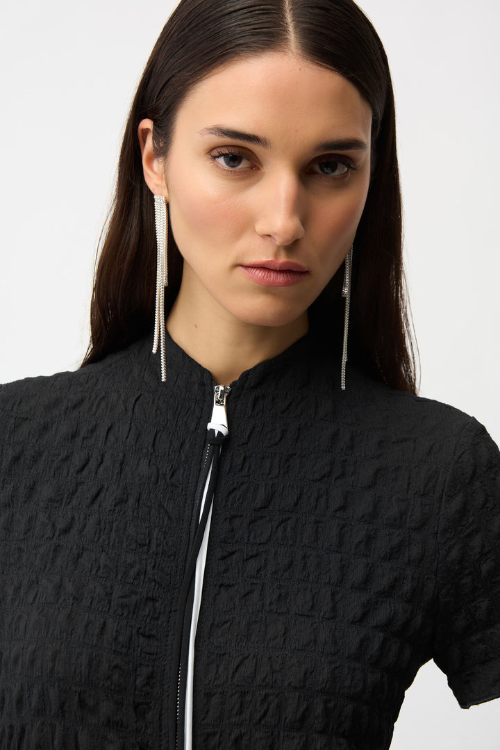 Textured Knit Cocoon Dress With Front Zipper 261064