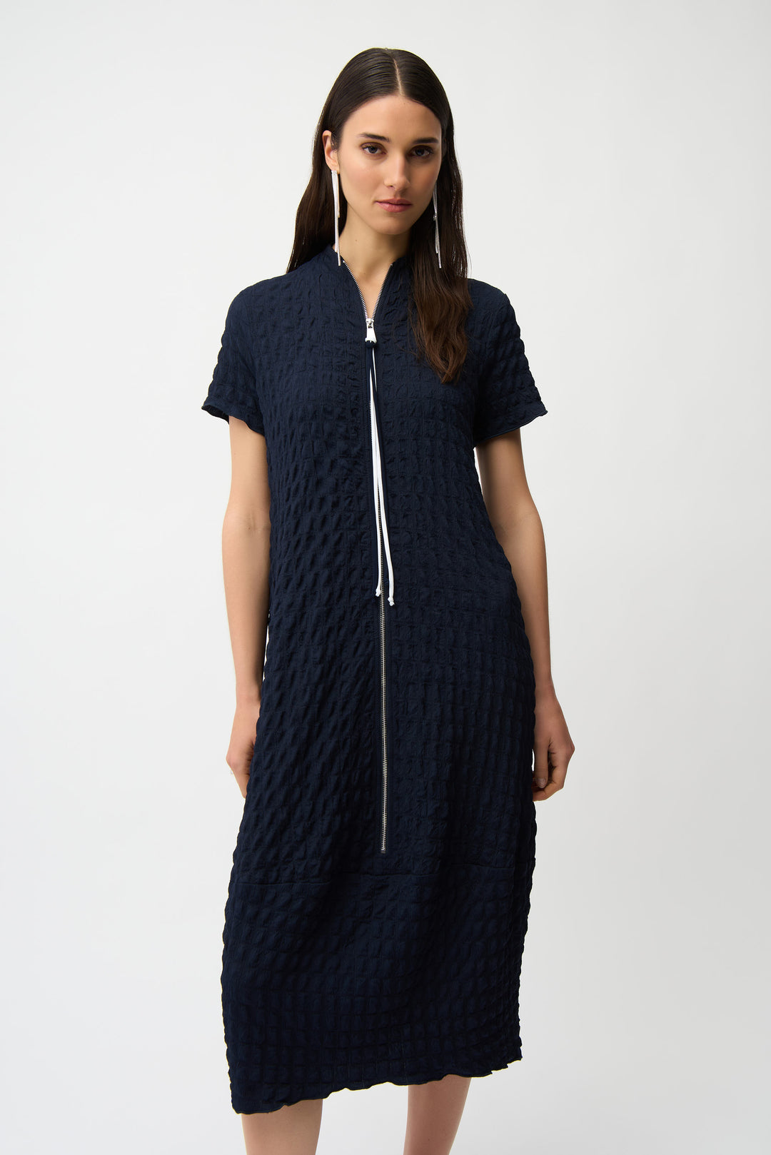 Textured Knit Cocoon Dress With Front Zipper 261064