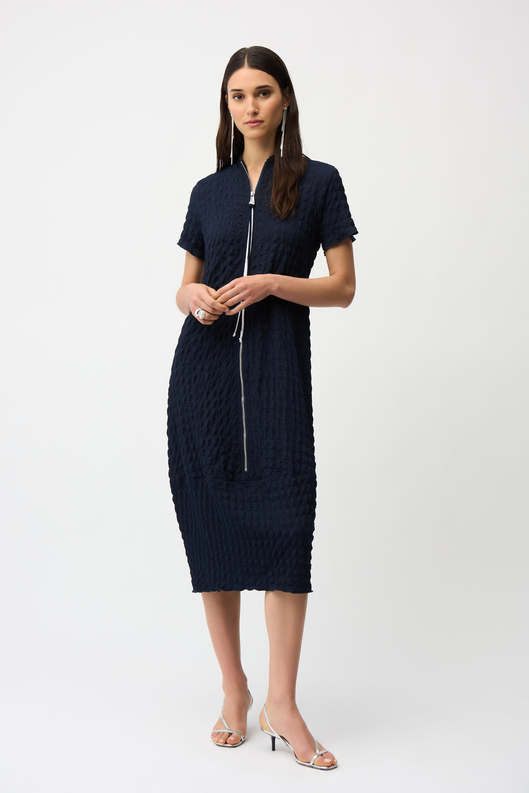 Textured Knit Cocoon Dress With Front Zipper 261064