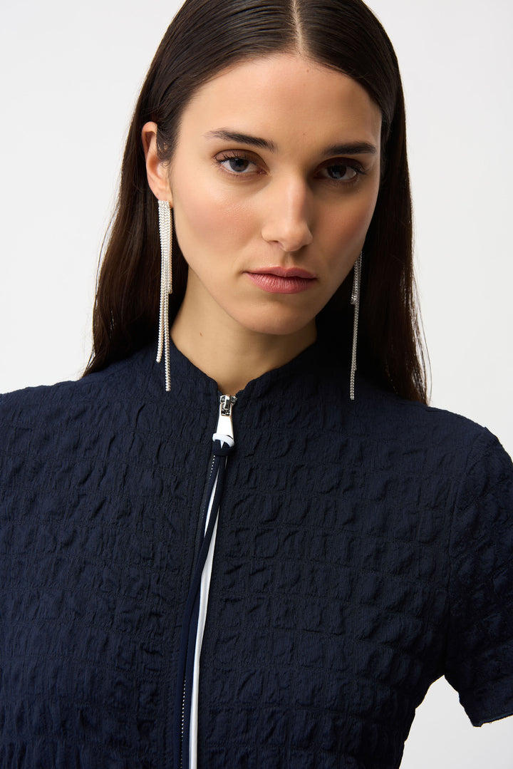 Textured Knit Cocoon Dress With Front Zipper 261064