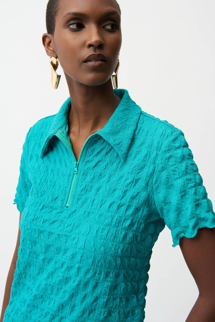 Textured Knit Fitted Top With Zipped Neckline 261071