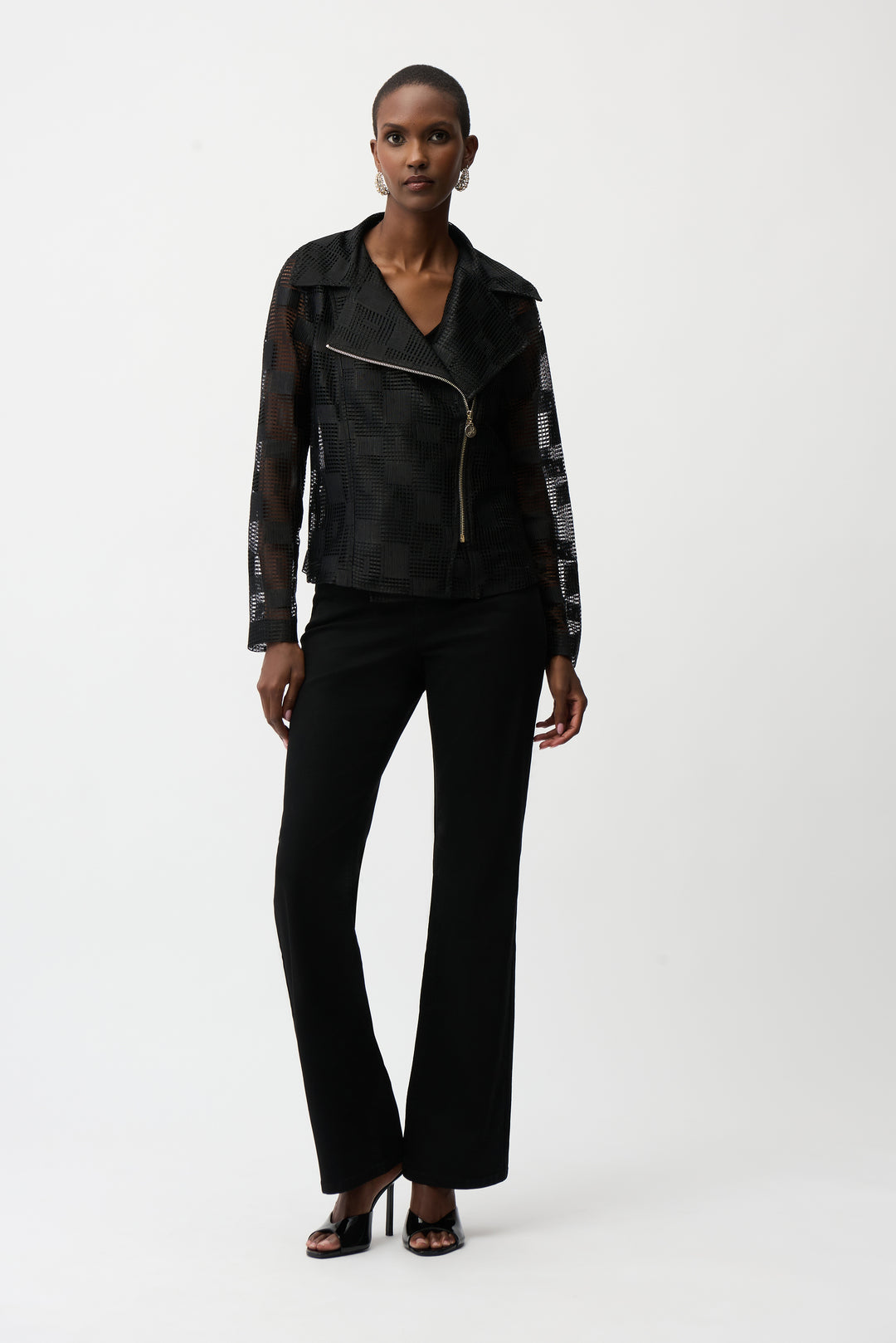 Geometric Mesh Moto Jacket With Asymmetric Ziipper 261074