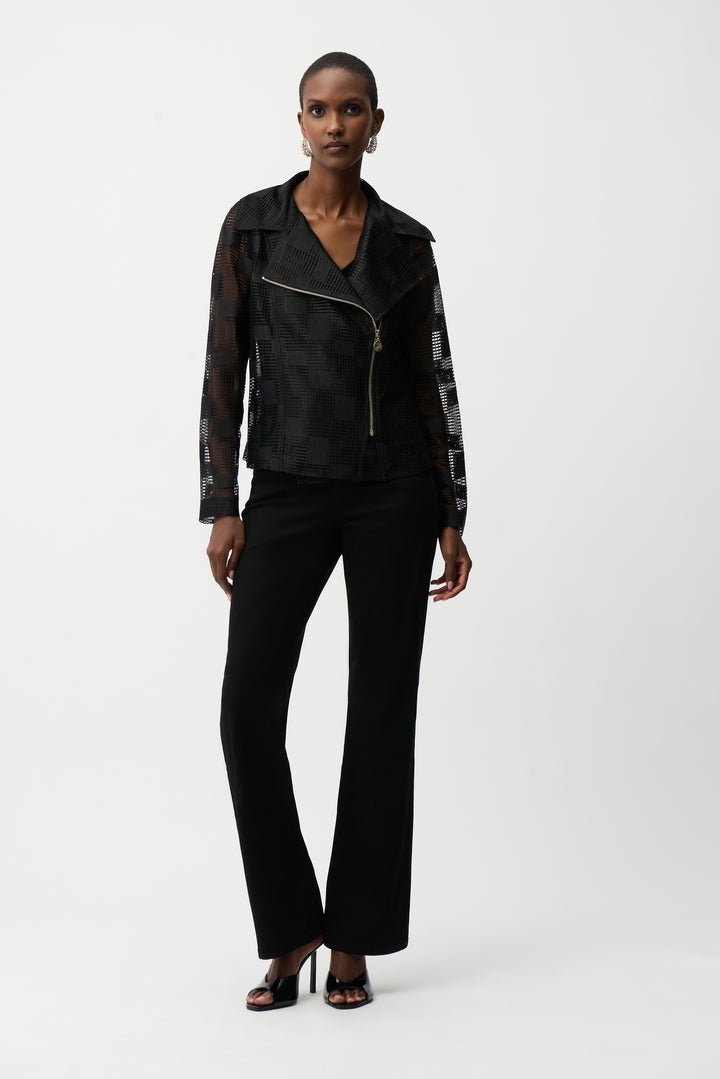 Geometric Mesh Moto Jacket With Asymmetric Ziipper 261074