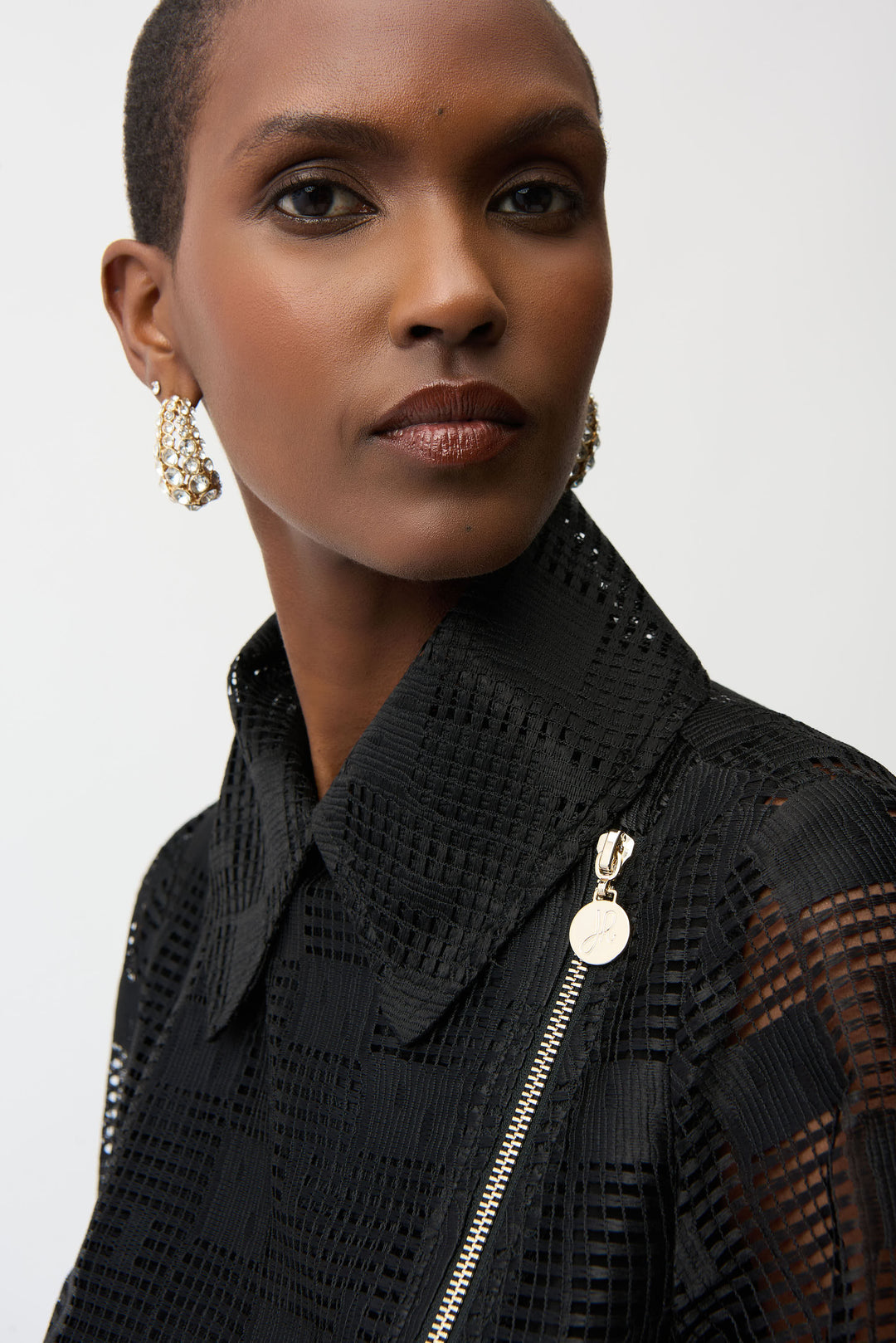 Geometric Mesh Moto Jacket With Asymmetric Ziipper 261074