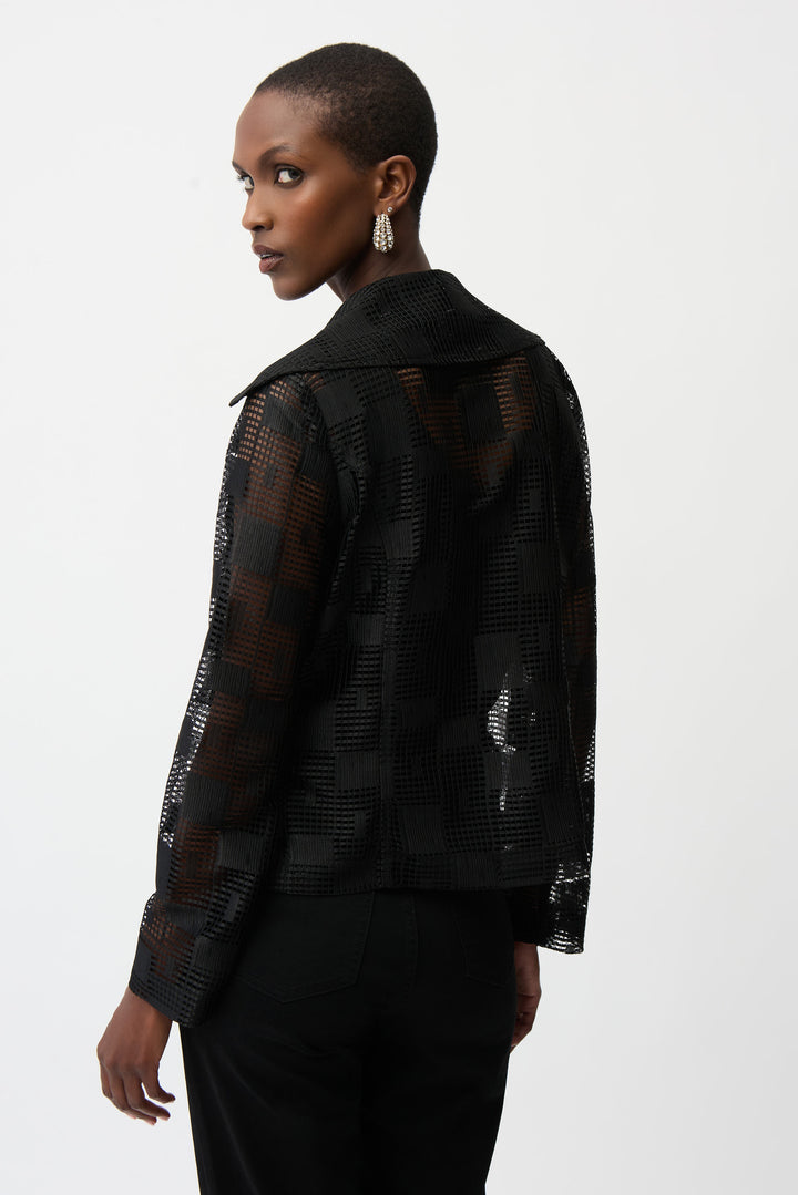 Geometric Mesh Moto Jacket With Asymmetric Ziipper 261074