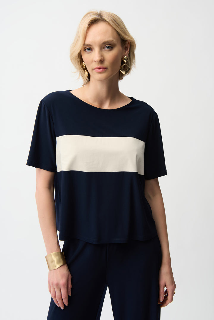 Silky Knit & Stretch Poplin Color Block Boxy Top 261080