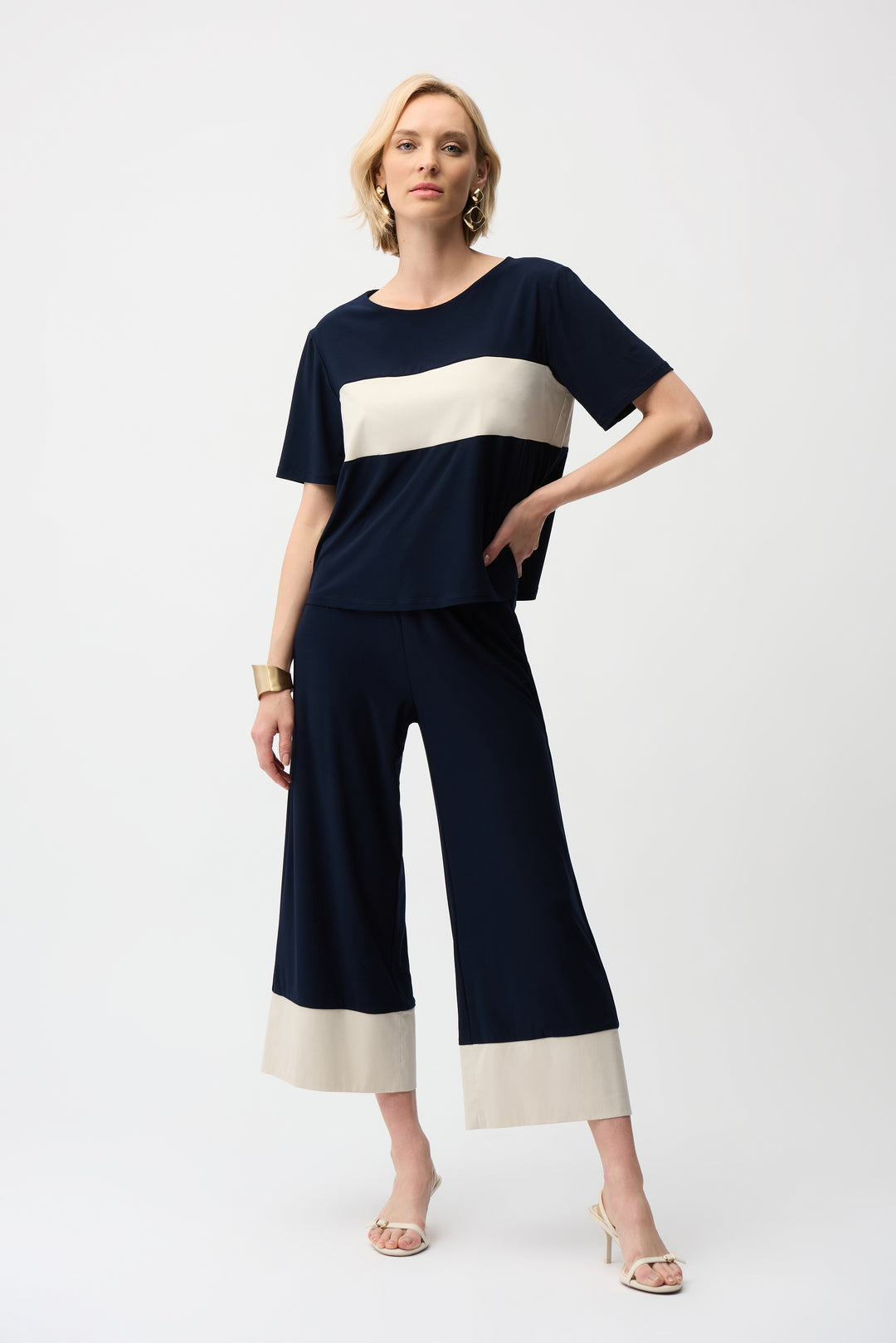 Silky Knit & Stretch Poplin Color Block Boxy Top 261080