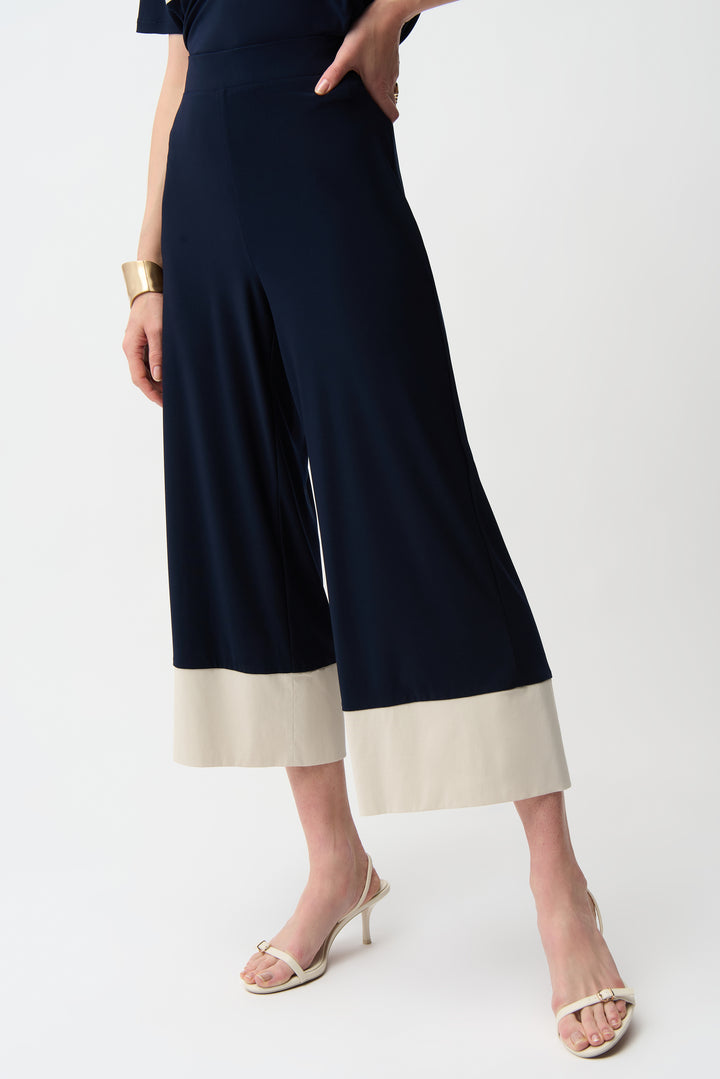 Silky Knit & Stretch Poplin Color Block Pull-On Culotte Pants 261081
