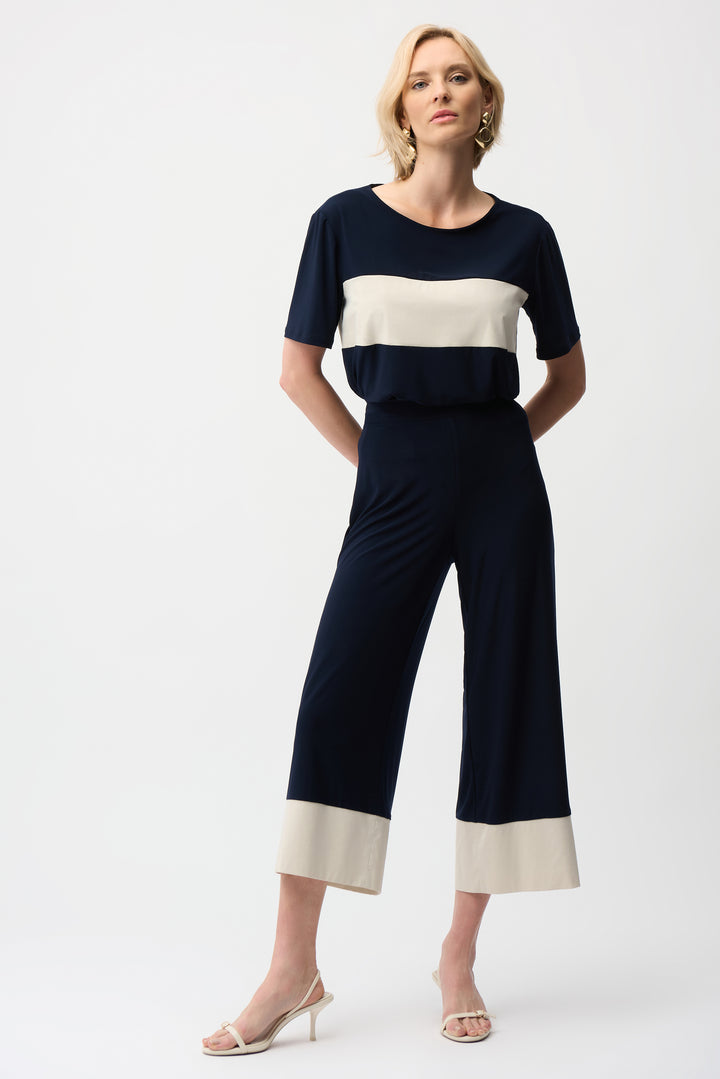 Silky Knit & Stretch Poplin Color Block Pull-On Culotte Pants 261081