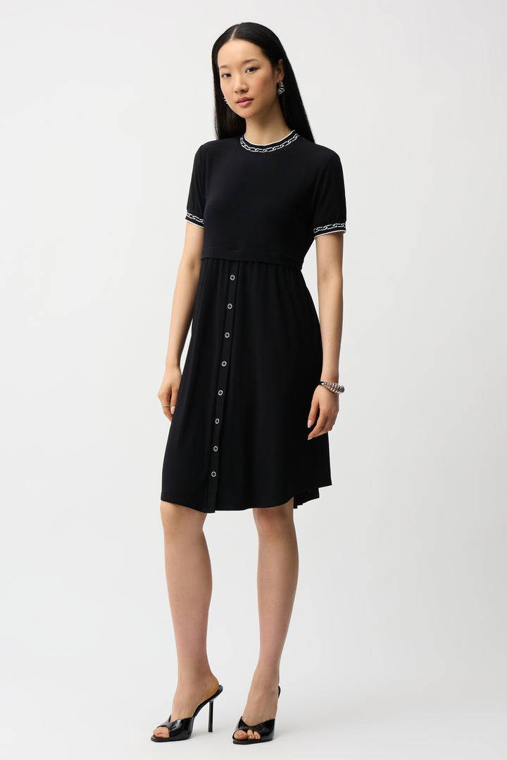 Silky Knit Fit and Flare Dress With Button Front Skirt 261093